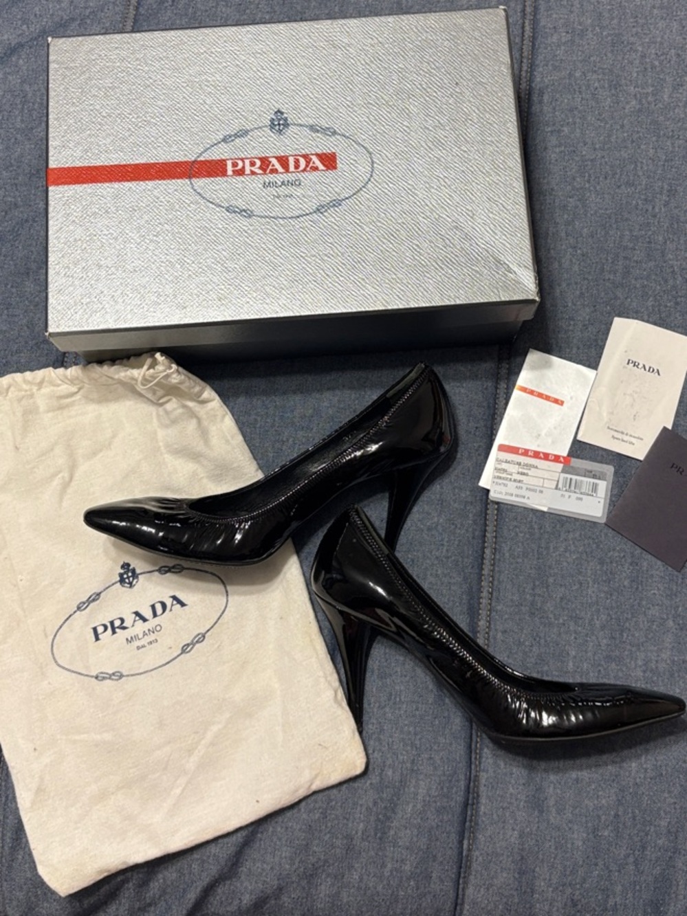 Prada Black Patent Leather Pumps with Box & Dust Bag 37.5